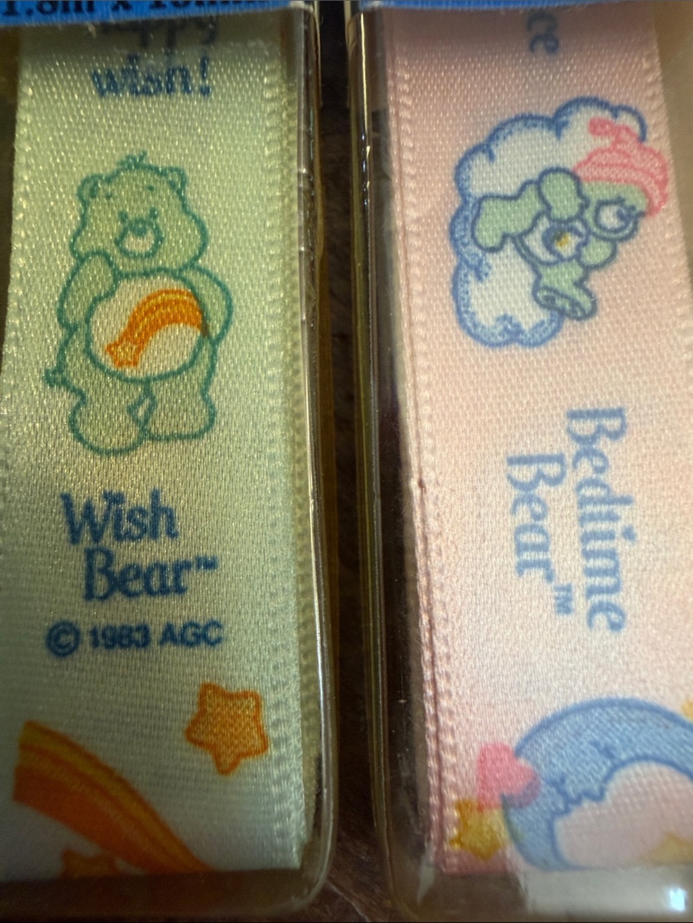 Vintage 1983 Care Bears Offray Ribbon NIP Bedtime Bear Wish Bear Lot of 2 NEW